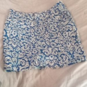 Floral print denim pencil skirt